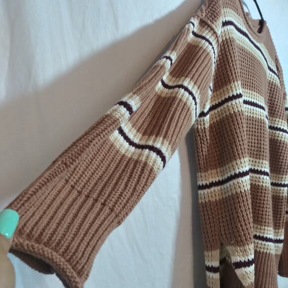 Pink Rose Knit Maple Striped Brown Textured Sweater Neutral Size XL - Picture 3 of 8